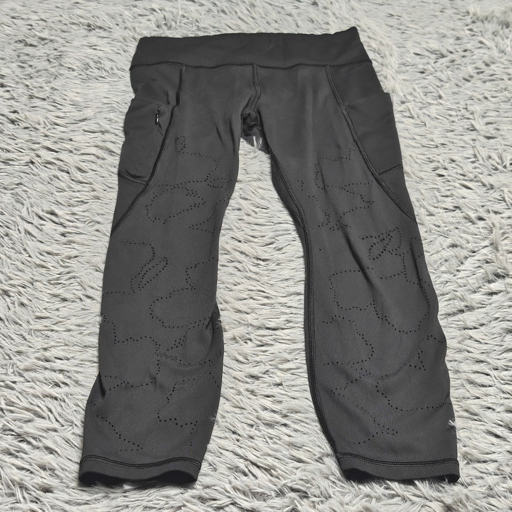 Athleta Leggings Womens Medium Black Laser Cut Mesh Pocket Performance Athletic
